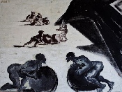 L'Enfer Chant VII, Les avares et les prodigues - tempera sur toile - 89 x 116 cm - 2002